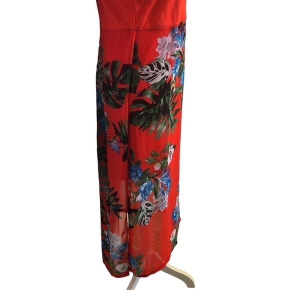 VINCE CAMUTO Maxi Dress Women's Size Small Red Blue Floral Printed-Overlay - Picture 10 of 11